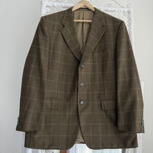 Corneliani Blazer Men 46R Brown Check Windowpane Virgin Wool Sport Coat Italy